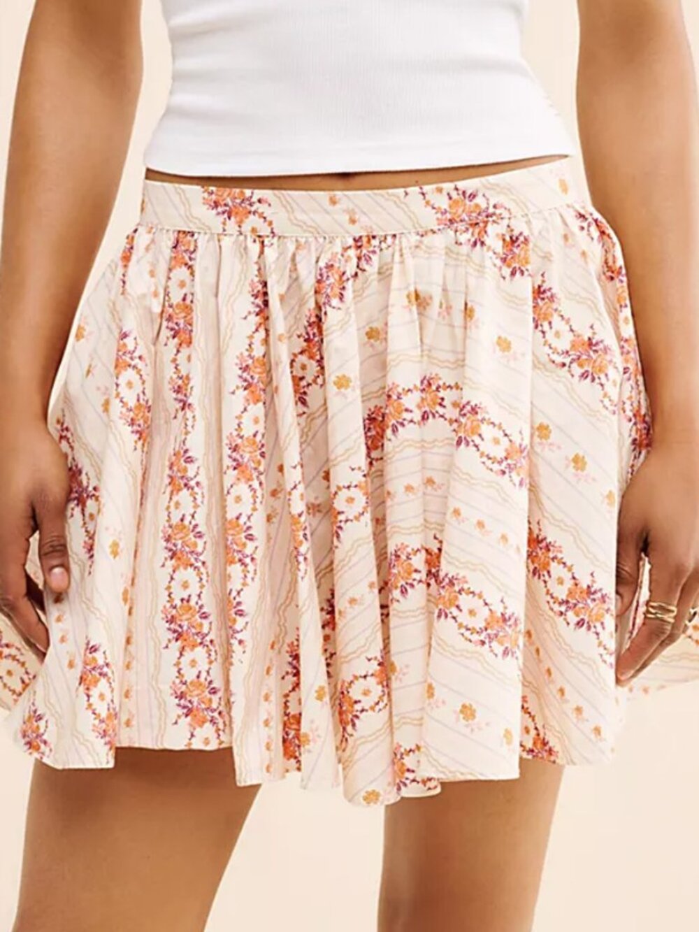 Free People Gaia Cotton Floral Printed Mini Bubble Skirt Size L